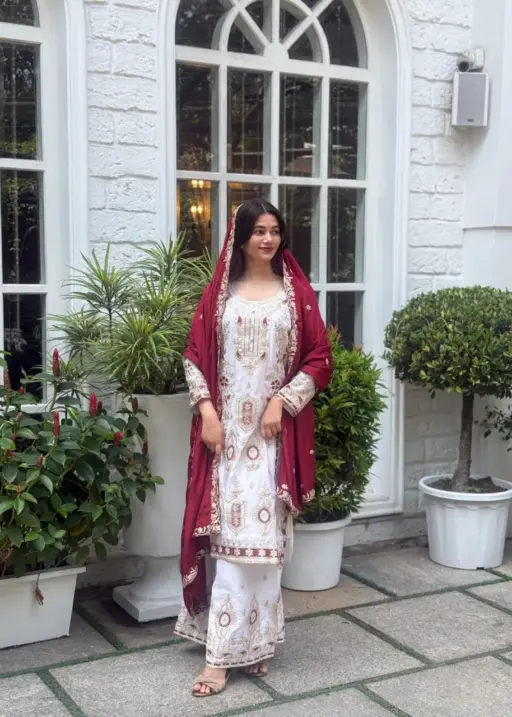 ASD 7040 Chinon Silk Readymade Dress With Embroidery Work