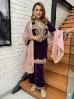 C585 1424 Velvet Readymade Dress With Zari Embroidery
