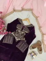 C585 1424 Velvet Readymade Dress With Zari Embroidery - Image 2