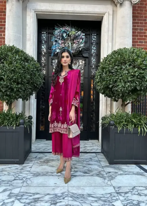 C585 1426 Velvet Readymade Dress With Embroidery Work