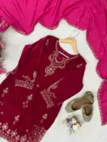 C585 1426 Velvet Readymade Dress With Embroidery Work - Image 2