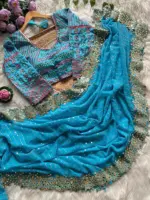 CKS YASHVI Mirror Work Georgette Designer Saree - Image 6