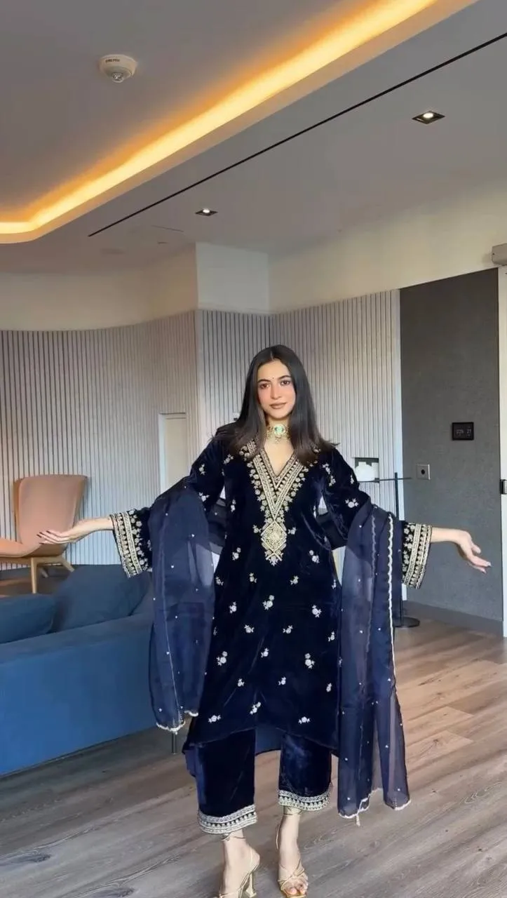 Deepika 5783 Navy Blue Visocs Velvet Festival Readymade Dress Deepika 5783 Navy Blue Visocs Velvet Festival Readymade Dress - Image 1