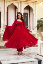 Deepika 5857 Red Foux Gorgette Anarkali Suit Collection