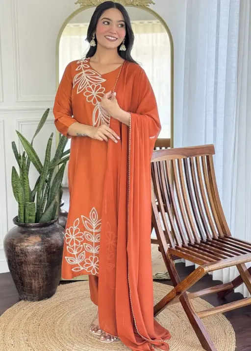 FFD Orange Tesla Kurta Pent With Dupatta Collection