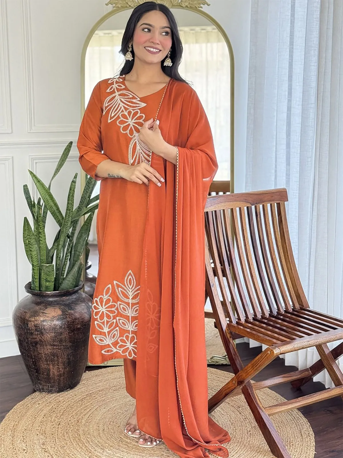 FFD Orange Tesla Kurta Pent With Dupatta Collection FFD Orange Tesla Kurta Pent With Dupatta Collection - Image 1