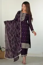 FFD Zilmil Purple Georgette Kurti Pant Dupatta Below 1000