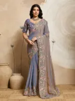 Kiara Dhwani 2 Moss Chiffon Saree With Embroidery Work