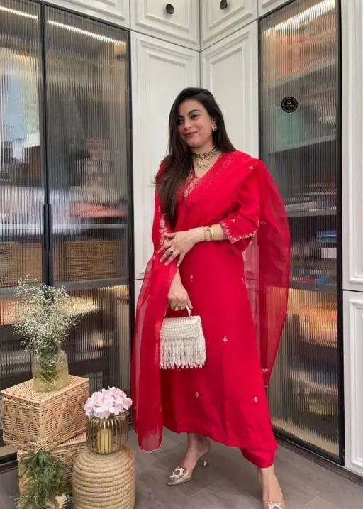 Laxmy Vol 27 Red Heavy Rayon Kurti Pent With Dupatta