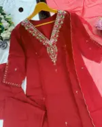 Laxmy Vol 27 Red Heavy Rayon Kurti Pent With Dupatta - Image 2