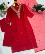 Laxmy Vol 27 Red Heavy Rayon Kurti Pent With Dupatta - Image 3