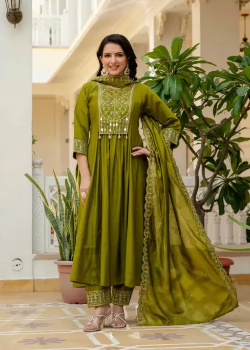 Lila 126 Viscose Roman Silk Anarkali Suit Below 1500