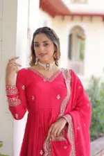 Mohini 9281 Vichitra Silk Embroidery Gown With Dupatta - Image 5