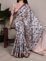 WMN 7055 Tasar Silk Printed Saree With Viscose Border - Image 4