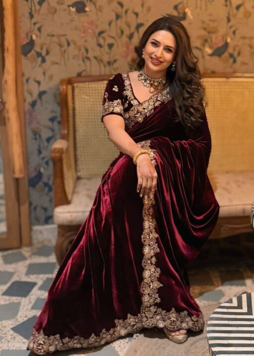 RBC 5089 Velvet Designer Saree With Thread Embroidery