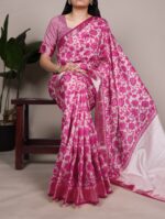WMN 7055 Tasar Silk Printed Saree With Viscose Border - Image 5