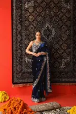 RBC 5089 Velvet Designer Saree With Thread Embroidery - Image 4