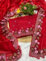 RBC 6021Cherry Red Geemichu Silk Saree Collection - Image 2