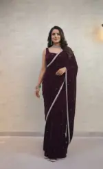 SBD 1798 Wine Velvet Saree Festive Saree Below 1500