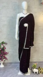 SBD 1798 Wine Velvet Saree Festive Saree Below 1500 - Image 3