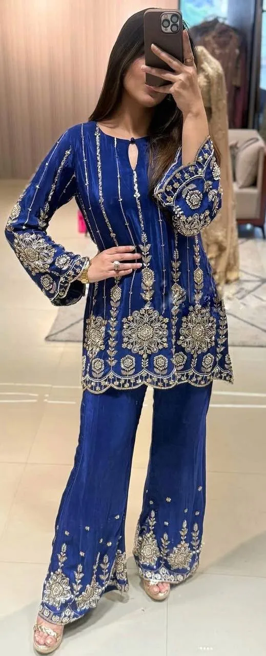 SBD 1801 Chinon Silk Plazo Kurti Festive Collection SBD 1801 Chinon Silk Plazo Kurti Festive Collection - Image 1