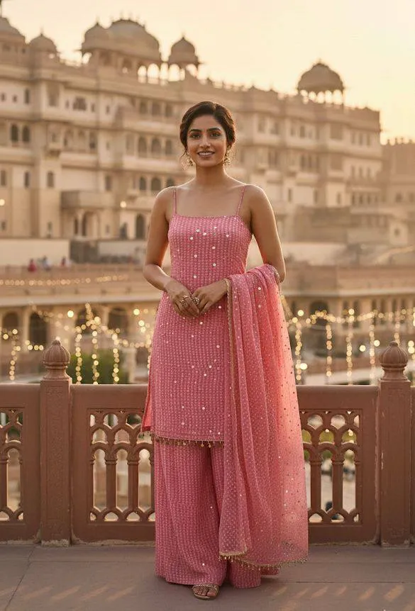 SBD 1803 Faux Georgette Readymade Dress With Mirror Work SBD 1803 Faux Georgette Readymade Dress With Mirror Work - Image 1