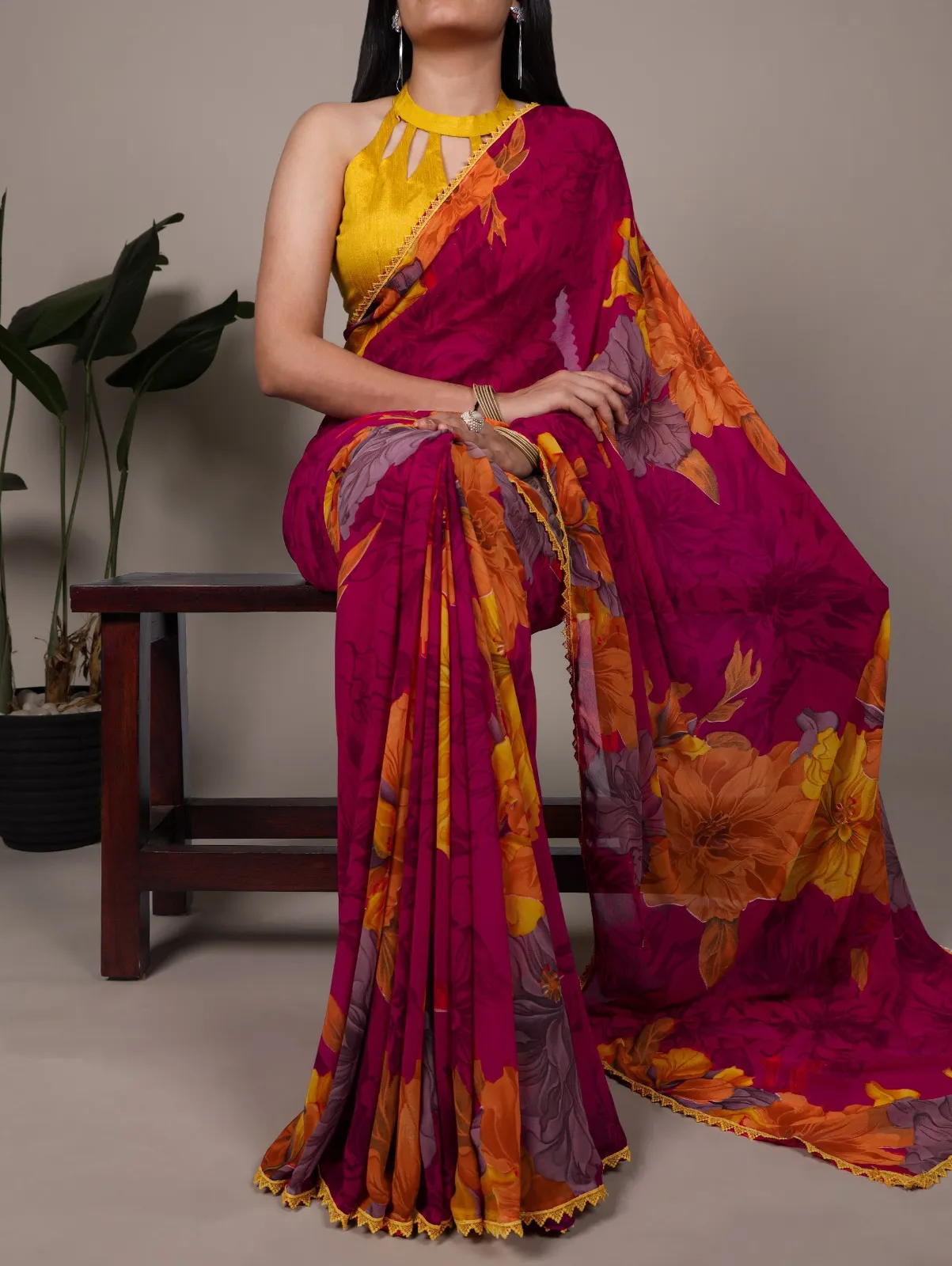 WMN 7032 Weightless Marbal Floral Printed Saree WMN 7032 Weightless Marbal Floral Printed Saree - Image 1