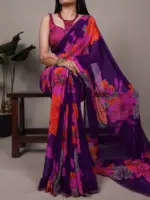 WMN 7032 Weightless Marbal Floral Printed Saree - Image 5