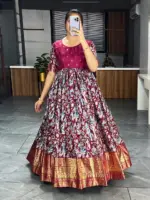 WMT 6030 Soft Dola Silk Kalamkari Printed Gown Collection - Image 2