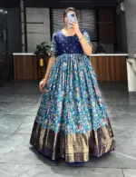 WMT 6030 Soft Dola Silk Kalamkari Printed Gown Collection - Image 4