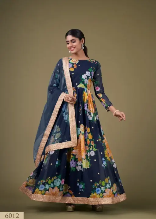 Aawiya 6012 Navy Blue Fox Georgette Printed