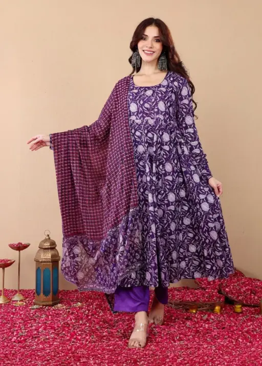 Aradhna 2056 Purple Rayon Printed
