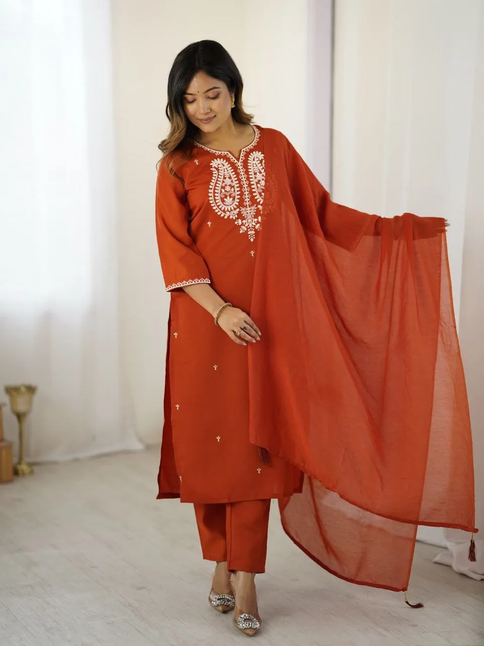 ATQ Vol 34 Orange Chnderi Silk ATQ Vol 34 Orange Chnderi Silk - Image 1