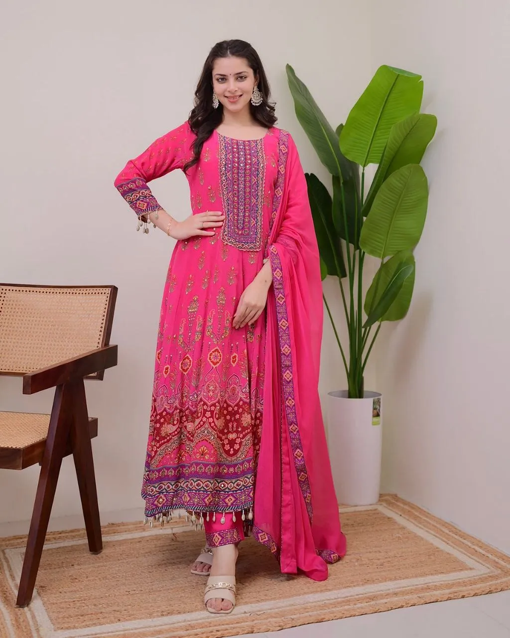 ATQ Vol 35 Pink Pure Crepe Anarkali ATQ Vol 35 Pink Pure Crepe Anarkali - Image 1