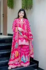 BV 427 French Crape Printed  Mirror Work