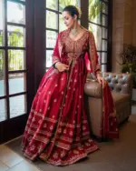 C585 1429 Red Chinon Silk Christmas