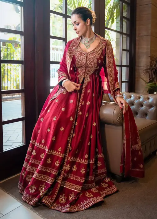 C585 1429 Red Chinon Silk Christmas