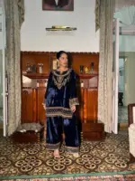 C585 1434 Navy Blue Velvet Embroidery Winter