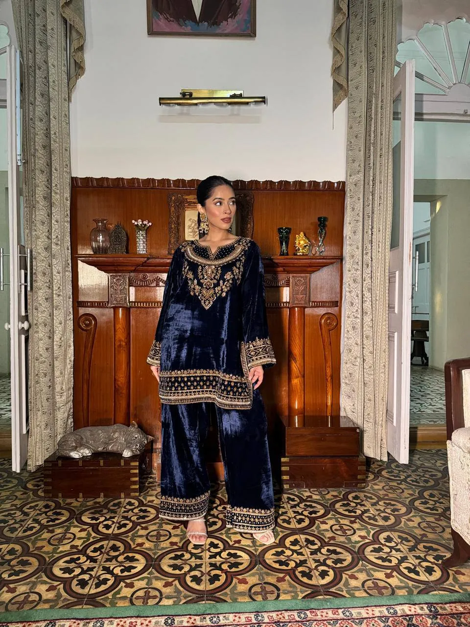 C585 1434 Navy Blue Velvet Embroidery Winter 3 C585 1434 Navy Blue Velvet Embroidery Winter - Image 1