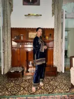 C585 1434 Navy Blue Velvet Embroidery Winter - Image 2