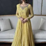 C585 1437 Yellow Faux Georgette Haldi Occasion - Image 4