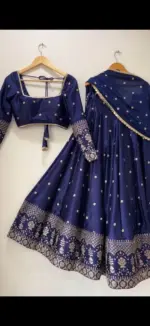 Deepika 384 Blue Japan Satin Wedding - Image 3