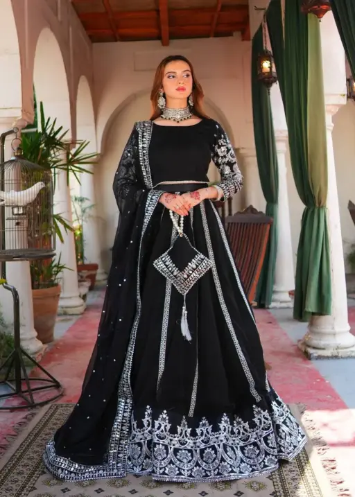 Deepika 385 Black Viscos Velvet Wedding