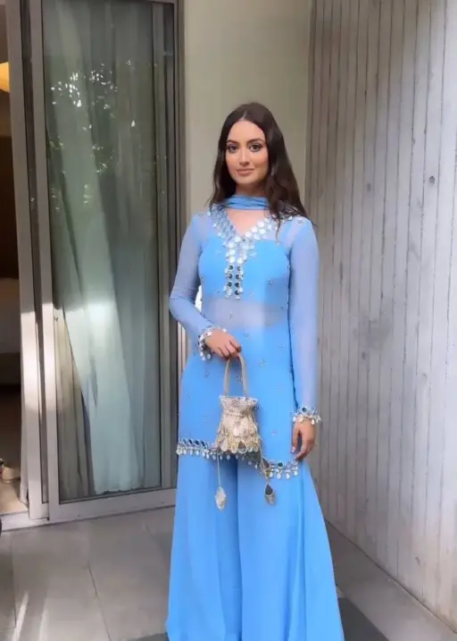 Deepika 5779 Sky Blue Foux Gorgette Mirror Kodi Lace