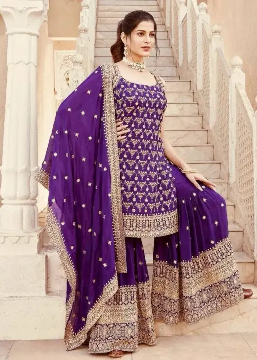 Deepika 5892 Purple Foux Gorgette Thread Work