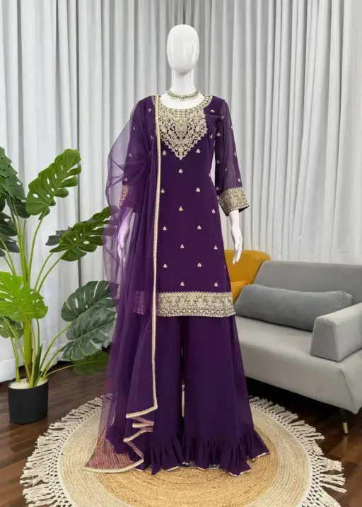 Deepika 5946 Purple Foux Gorgette Designer