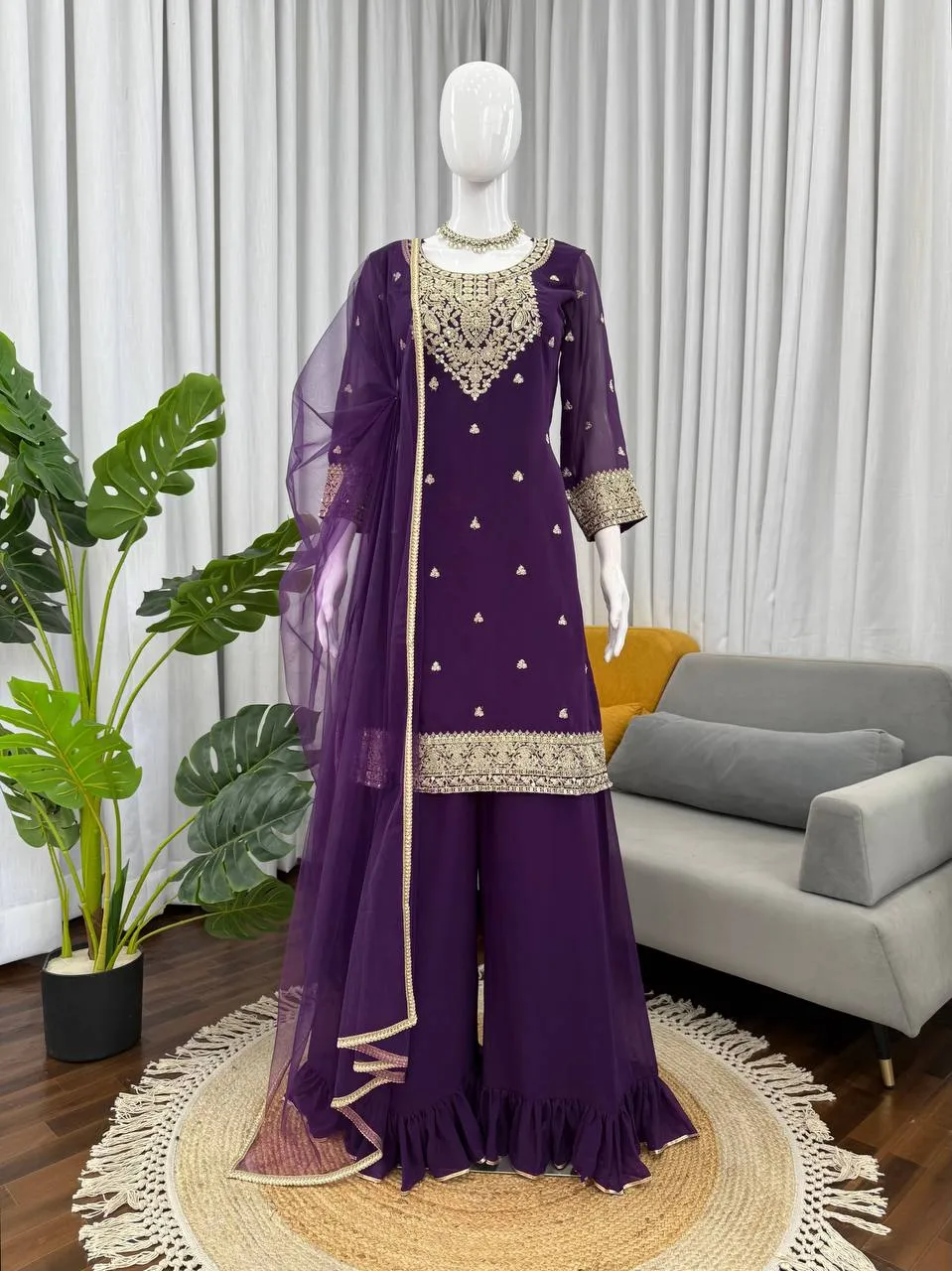 Deepika 5946 Purple Foux Gorgette Designer Deepika 5946 Purple Foux Gorgette Designer - Image 1