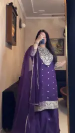 Deepika 5946 Purple Foux Gorgette Designer - Image 3