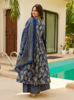 FFD Blue Rayon Slub Printed Anarkali - Image 3