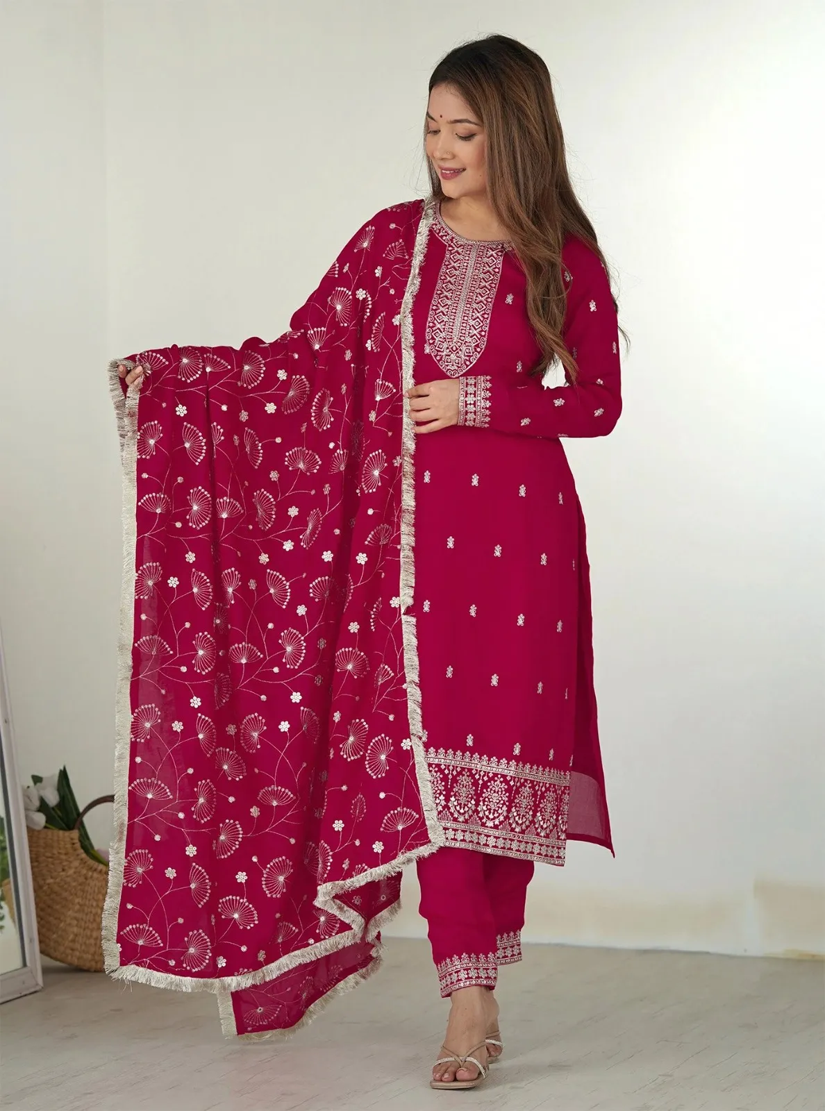 FFD Pink Georgette Embroidery FFD Pink Georgette Embroidery - Image 1